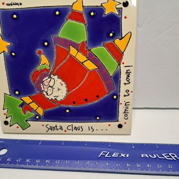 Happy Talk Trivet Tile Christmas Santa Star Tree Square 6" Wall Decor Ceramic - Picture 2 of 6
